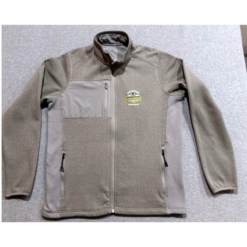 Antigua Green Bay Packers Shareholder Owner Full Zip Fleece Jacket Gray Mens M